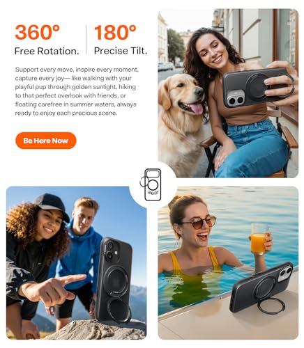 Image of TORRAS 360 Magnetic Stand for iPhone 17 Case, [Rotatable Sturdy Kickstand][Fit for MagSafe][4X Mil-Grade Shockproof] Slim Translucent Phone Cover, Camera Button, Obsidian Black, Ostand O3 Fitness
