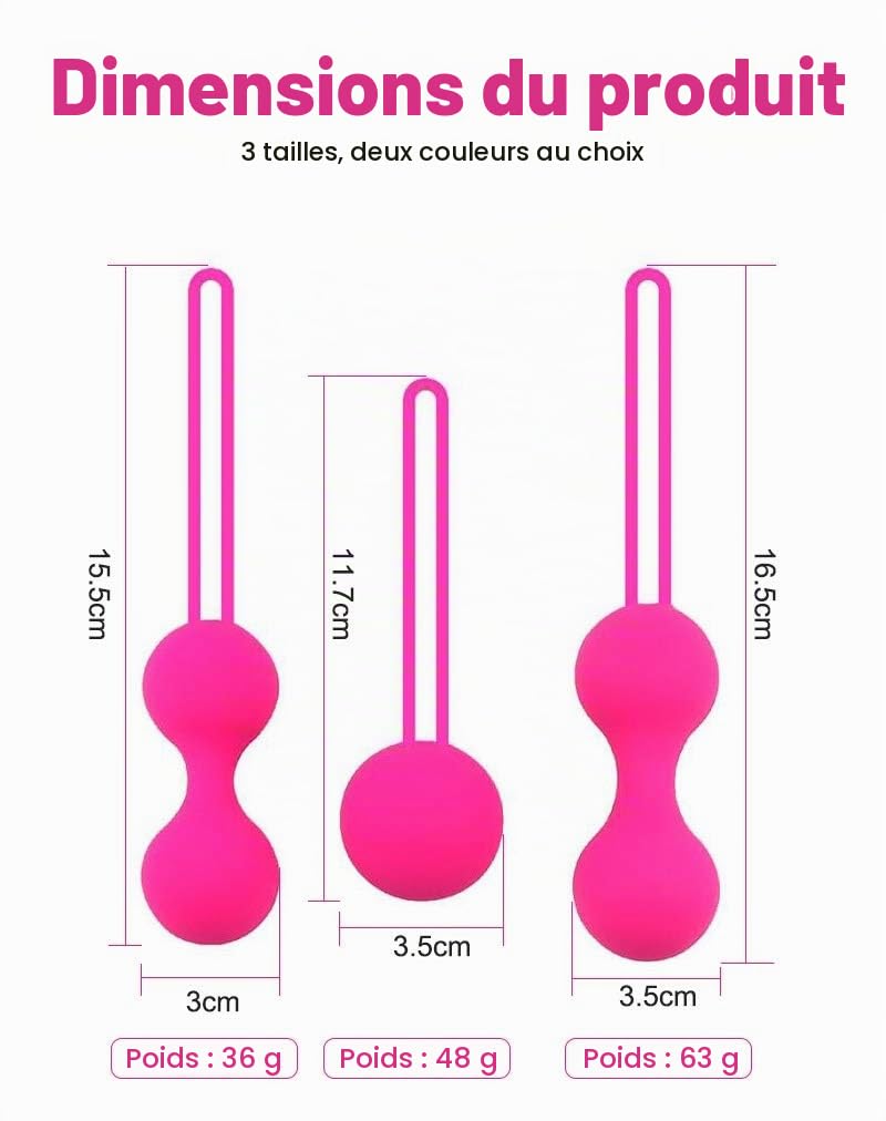 BONDAGERIE® Kit de billes pour exercices vaginaux et musculaires pelviens en silicone médical - Différentes couleurs - Fuchsia