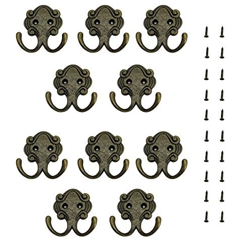 Double Coat Hooks (10Pcs), JTDEAL Solid Wall Mounted Zinc Alloy Vintage Coat Hooks Hat Wall Hanger Door Hook with Screws Never Rust Heavy Duty for Bathroom & Kitchen Cover