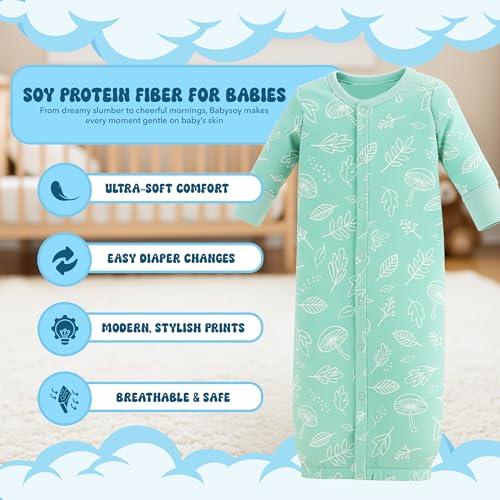 Image of Babysoy Unisex Baby Long Sleeve Gown Sleep Sack, Ultra Soft Nightgown, Newborn Reversible Mittens