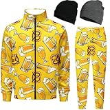 DOOPCCOR Men Beer Track Suits Sets 80s outfit for men tracksuits sweatsuits 2 Piece sets Athletic Zip Casual Jogging 2 Knit Beanie 02-S
