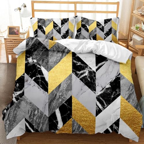 Housse de couette chic en marbre noir et blanc avec texture géométrique dorée haut de gamme