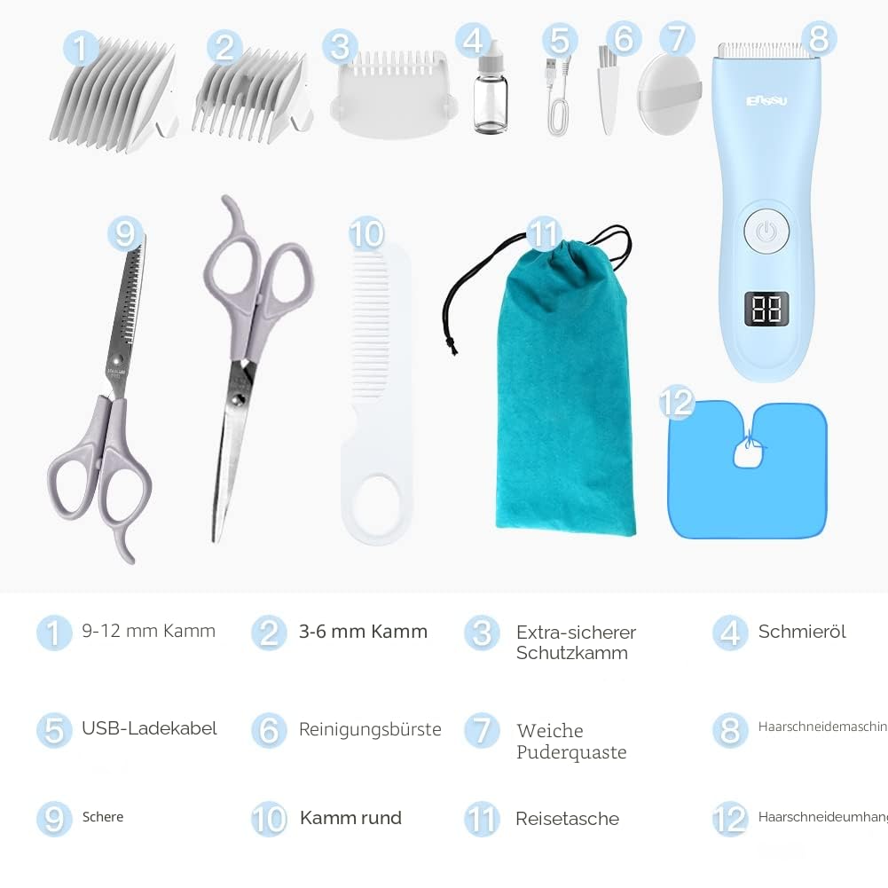 Baby Haarschneidemaschine Profi Leiser Haarschneider für Kinder und Kleinkinder, Wasserdicht & Wiederaufladbare Schnurlose Haarschneider mit LCD-Anzeige