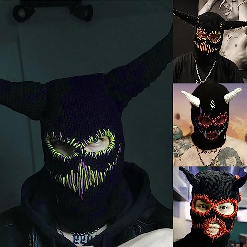 Bonnet cornes de diable avec masque de ski pour un style d'Halloween unique - 8