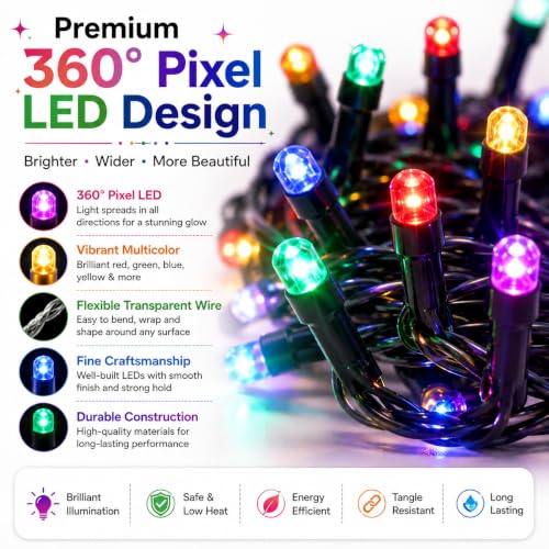 Image of Quace 36 Ft LED Pixel String Lights Pack of 5 | 360 Flexible Wire Multicolor LED Bulb Series for Diwali, Christmas, Party, Wedding & Home Decoration | Fairy Decorative Lights