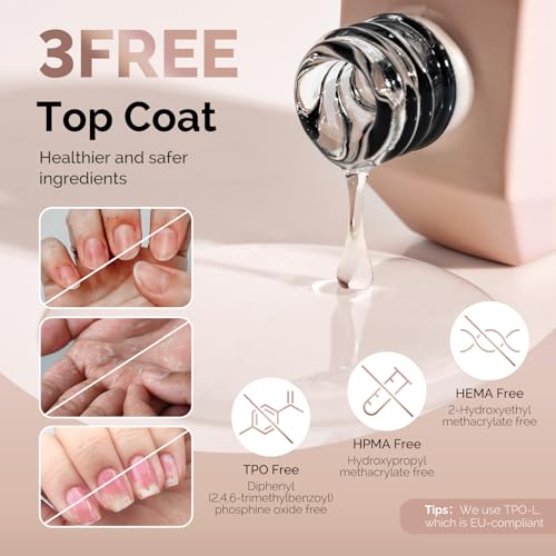 Image of MelodySusie 2PCS Hema Free Gel Top Coat Set,Hema Free,Hpma Free,Tpo Free,No Wipe,Soak off UV LED Drying,Long Lasting Gloss Shiny 15ML