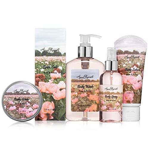 Spa Gift Baskets For Women - Luxury Bath Set With Rose Oil & Peony - Spa Kit Includes Body Wash, Bubble Bath, Lotion, Bath Salts, Body Scrub, Body Spray, Shower Puff, And Towel #TOP5