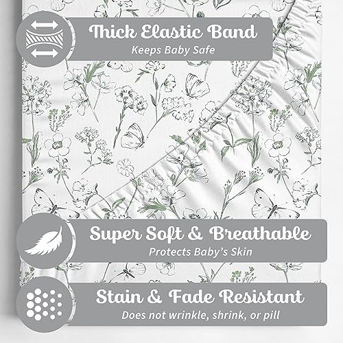 Image of Crib Sheets Neutral - Fitted Baby Crib Sheets Bed for Girl Boy - 2 Pack Standard & Toddler Mattress (Butterfly Garden) - Buttery Soft Organic Cotton Blend