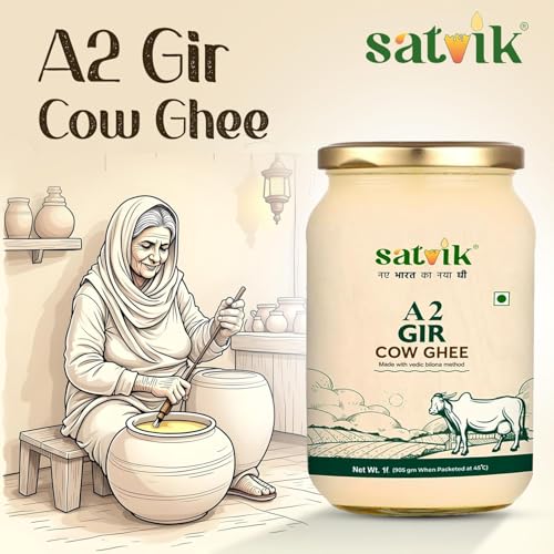 Image of SATVIK PURE GHEE A2 Gir Cow Ghee 1 Litre Churned From Vedic Bilona Method Bilona Ghee A2 Cow Desi Ghee 1 Litre,1.49 Kilograms