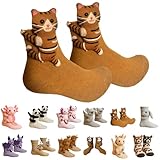 Generisch 3D Animal Socks Stricksocken Mit Tieren Lustige Huggy Socken Kuschelsocken Warme Tiersocken Winter Flauschsocken Wintersocken Doppellagige Süße Cartoon Tier Warme Weihnachten Socken