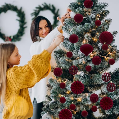 Boules de Noël floquées velours bordeaux pour des fêtes chaleureuses - 3