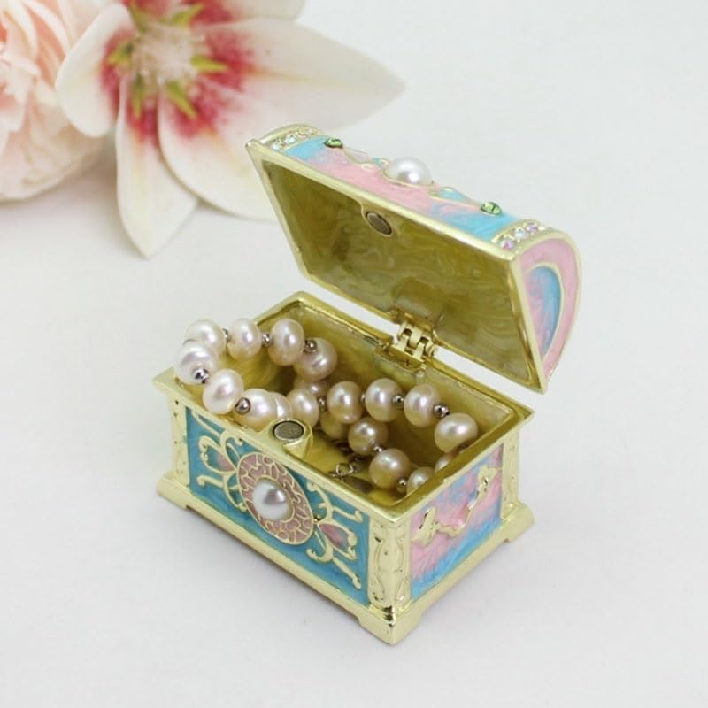 pudełko na biżuterię, Enamel Metal Jewelry Box Portable Ring Earring Case Desktop Storage Craft Gifts