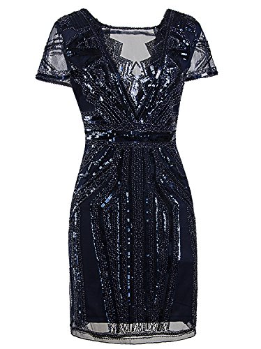 Image of Vijiv 1920s Short Prom Dresses V Neck Inspired Sequins Cocktail Flapper Dress