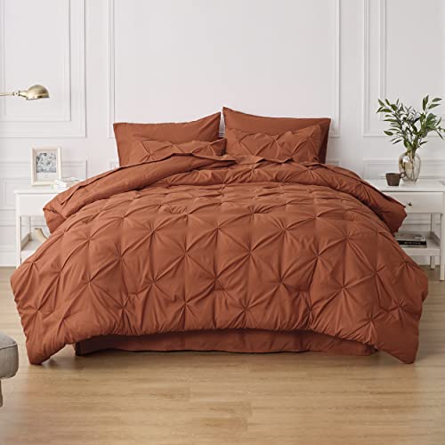 Bedsure Queen Comforter Set - Bed In A Bag Queen 7 Pieces, Pintuck Bedding Sets Burnt Orange Bed Set With Comforter, Sheets, Pillowcases & Shams #TOP7