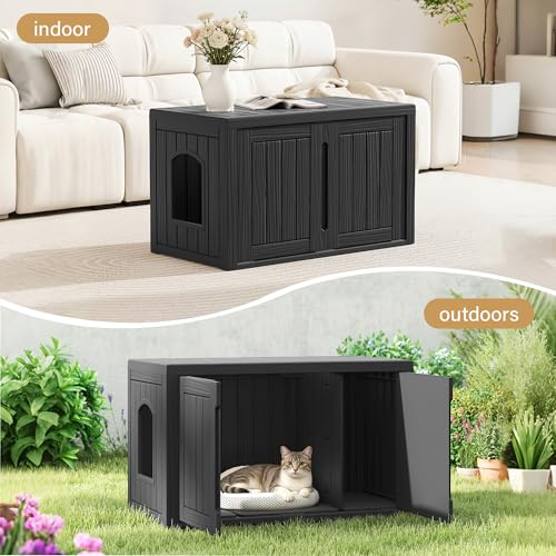 Image of Cat Litter Box Enclosure, Covered Cat Litter Box with Adjustable Partition, Multi-Functional Hidden Enclosed Litter Box Furniture, Easy to Clean & Assemble, Black