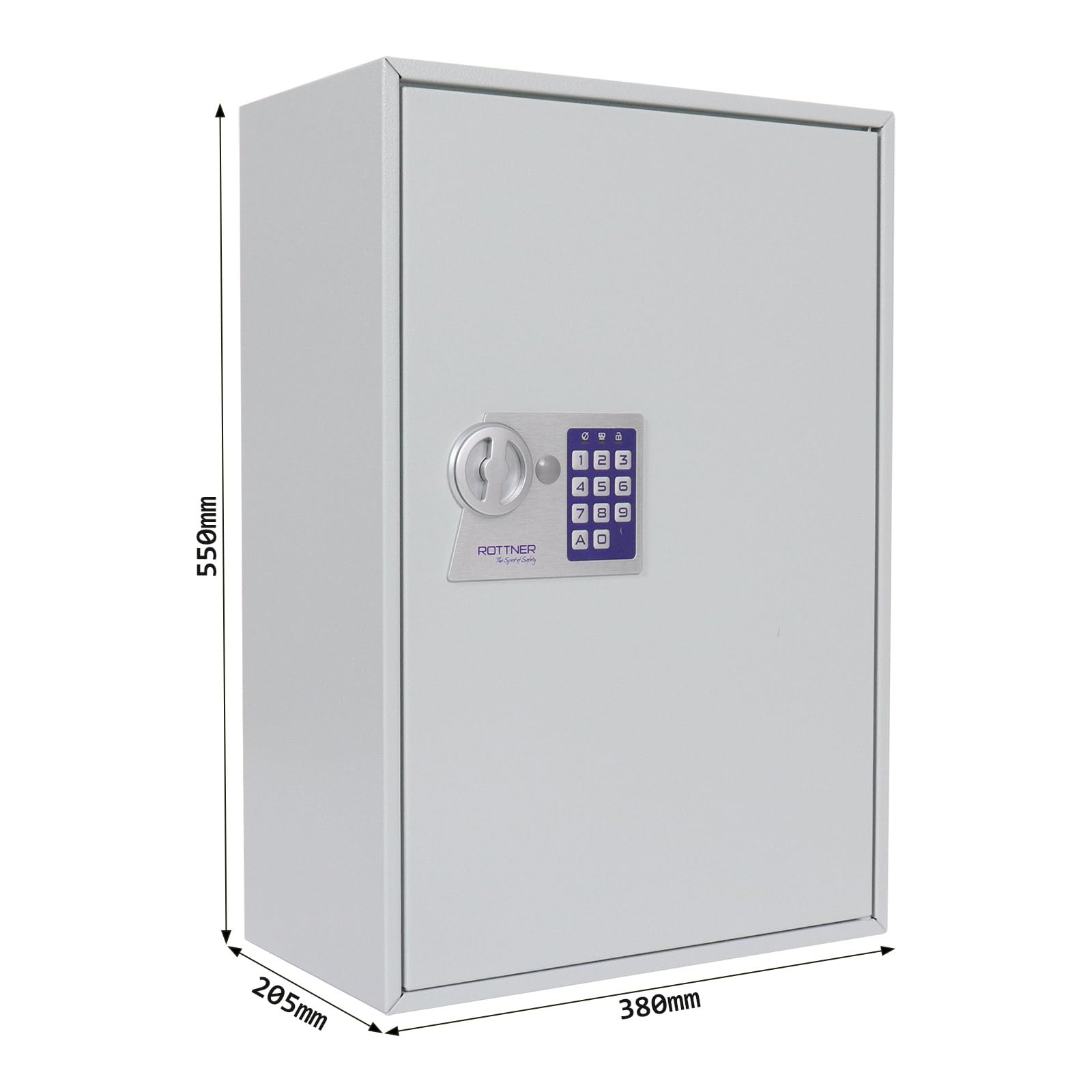 Caja fuerte para 300 llaves S300 EL de Rottner, con cerradura electrónica, Color gris claro, Capacidad para 300 llaves, suministrada con llaveros y kit de fijación.