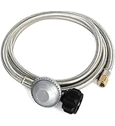 DQSDC 6FT Propane Regulator with Stainless Steel Braided Hose 3/8" Flare Connector & Flat Face Re...
