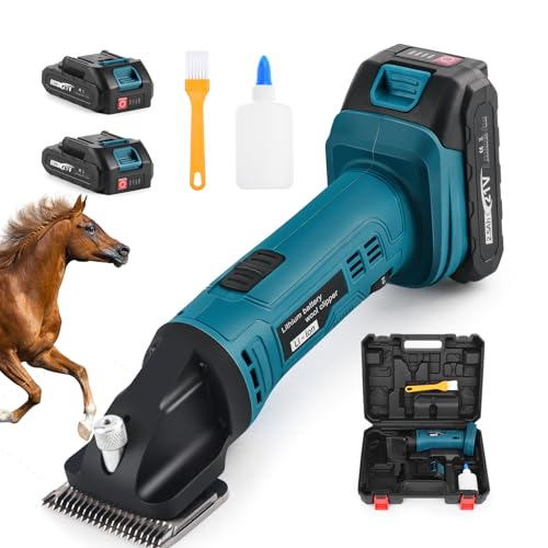 Schermaschine Pferde Akku, 500W Kabelloses Pferdeschermaschine Mit 2x2500mAh Akkus, 6 Geschwindigkeiten Professionelle Schermaschine für Pferde Dickes & Verfilztes Haar Kompatibel mit Makita 18V Akku