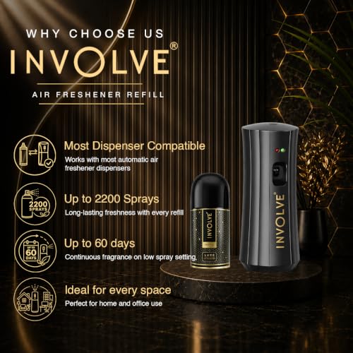 Image of Involve Luxe Automatic Air Freshener Machine Kit with Festiva Refill | Automatic Room Freshener | Up to 2200 Sprays | 225ml | Adjustable Spray Control | Long Lasting Fragrance for Home & Office