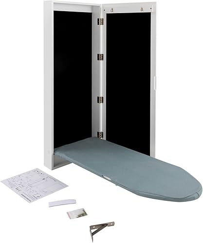 Miniatura 6 de Tabla de planchar para montaje en pared, armario plegable para tabla de planchar para montar en la pared, puerta de espejo colgante con tabla de