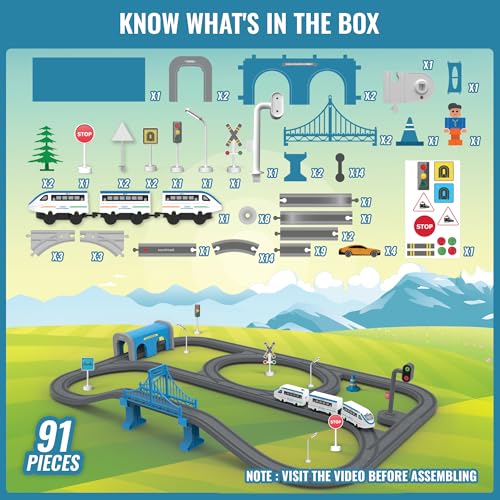 Image of BOOGYWOOGY Vande Bharat Express Toy Train Set | 91-Piece USB Rechargeable Type-C Engine Indian Railway Set with DIY Magnetic Tracks | Educational Toy for Kids Ages 3 for Train Lovers