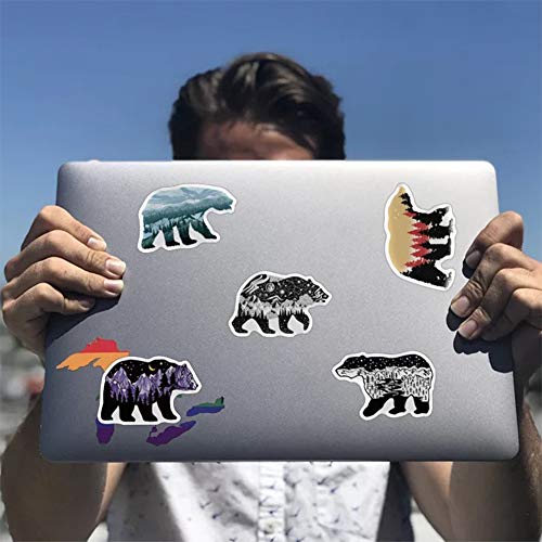 Grizzly Bear Stickers with Mountaintop Landscapes| 50 Pcs Bear Waterproof Vinyl Stickers for Water Bottles Bicycle Laptop Refrigerator Luggage Computer Mobile Phone Skateboard Bike Decals