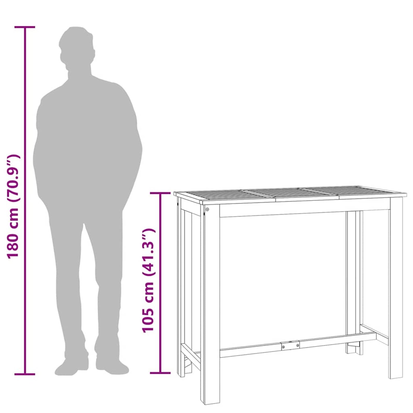 Gecheer Table de Bar Jardin en Bois d'Acacia | Design Polyvalent & Facile à Nettoyer | 120x60x105 cm
