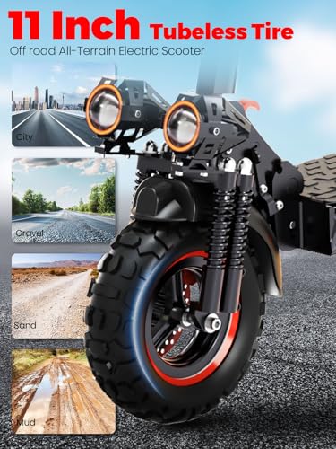 Image of Offroad Electric Scooter Adults 1200W - 37 Miles Long Range,11 inch Tubeless Tire,34Mph Fast Electric Scooters,Dual Suspension & Braking Systems,Foldable Commuter All-Terrain Escooter with Detachable Seat