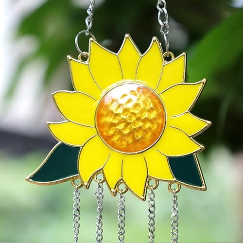 Sunflower Wind Chimes Ornaments, Stained Glass Dripping Sunflower Pendant Window Hanging Panel Decoration with Chain, Flower Wind Chimes Art Decorations for Garden Patio Decor - Image 6