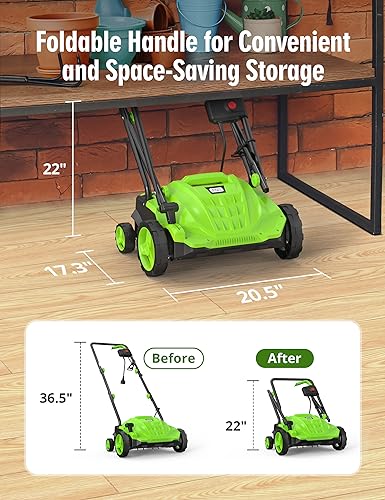 Electric Dethatcher Scarifier 13-Inch 12 Amp, SWIPESMITH 2-in-1 Lawn Dethatcher, 4-Position Depth Adjustment, Scarifier with Foldable Handle Two Safety Switches for Lawn Garden Yard, Green - Thumbnail 6
