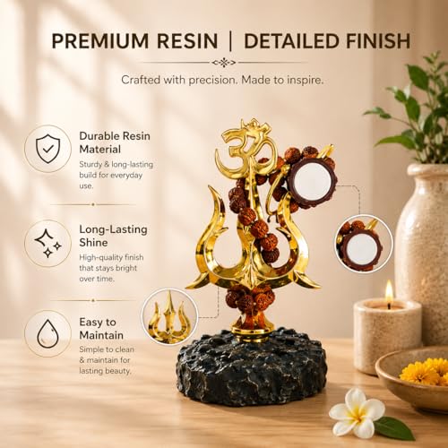 Image of Shiv Trishul with Damru & Rudraksha | Mahakal Trishul Car Dashboard Idol | Lord Shiva Trishul Showpiece for Home, Office & Puja Room Decor