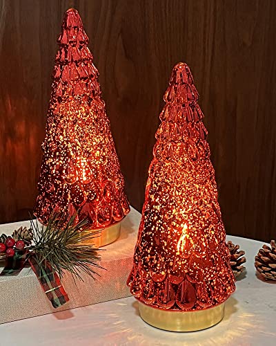 SHMILMH Red Mercury Glass Christmas Tree Set of 2, Small