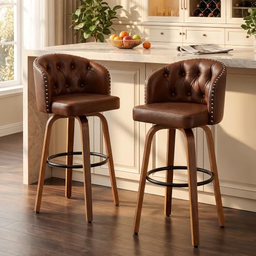 Image of 26 inch H Counter Height Bar Stools Set of 2 Swivel Bar Stools (Brown)