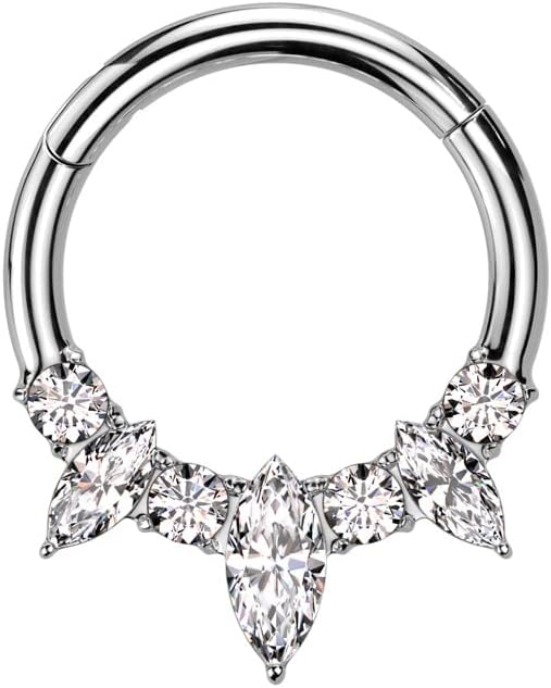 Pierced Owl 16GA F136 Implant Grade Titanium Triple Marquise and CZ Crystal Lined Hinged Segment Ring