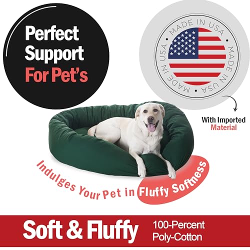 Image of Majestic Pet 52 Inch Bagel Calming Dog Bed Washable - Cozy Soft Round Dog Bed with Spine Support for Dogs to Rest their Head - Fluffy Donut Dog Bed 52x35x11 (Inch) - Round Pet Bed X-Large - Green