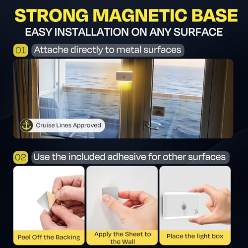 Image of 3-Pack Motion Sensor Night Light - Cruise Ship Approved, Magnetic & Rechargeable with USB-C, RGB Color-Changing Modes, LED Auto Nightlight for Cabin, Bathroom, Hallway, Bed or Stairs