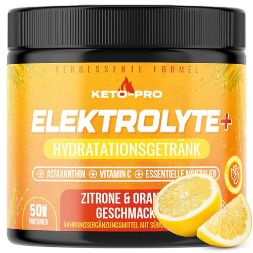 Keto-Pro Keto Elektrolyte 250 g | Elektrolyt Pulver zur Unterstützung von Fasten, Gesundheit und Fitness | Electrolyte Powder Ohne Zucker | 50 Portionen | Zitronen-Orangen-Geschmack