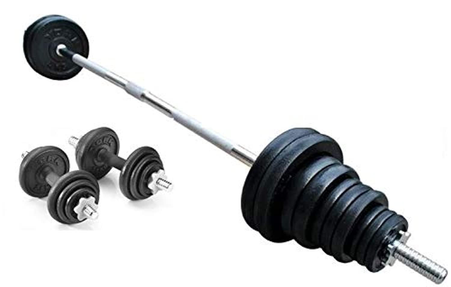 York 50 KG Cast Iron Barbell And Dumbell Set