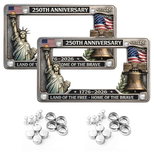 250th Anniversary Commemorative License Plate Frame Inner Dimensions 7.8x3.62in 2PC 250 Anniversary USA Car Tag Cover 1776-2026 USA Flag License Plate Holder Vintage Metal Statue of Liberty