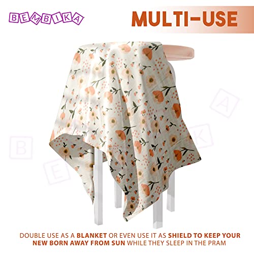 Image of BEMBIKA Bamboo Muslin Swaddle Wrap Baby 120X110 Cm Stroller Blanket Receiving Blanket for Newborn (Flowers)