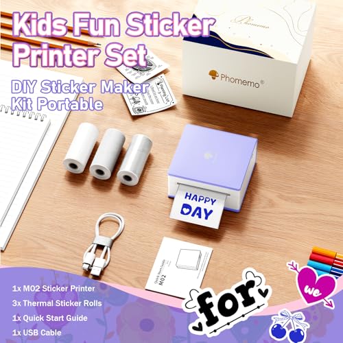 Image of Phomemo Mini Thermal Printer with 3 Rolls Paper, Inkless Bluetooth Printer | Mini Printer Sticker Maker, Mini Sticker Printer, Sticker Printer Maker, Mini Impresora Portatil for Gifts /DIY /Study