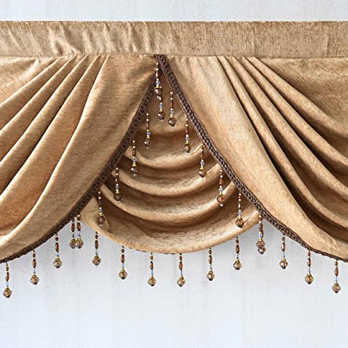 Gxi Light Brown Curtain Valance For Kitchen Windows Chenille Waterfall Valances Window Curtains For Living Room Rod Pocket Top, 1 Panel 79 Inch Width #TOP1