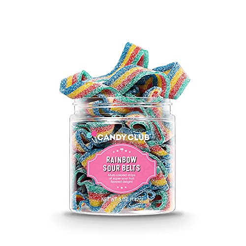 Candy Club Gourmet Gummy Rainbow Sour Belts, Vegan, Sweet And Chewy Fruit Strips For Gifts, Parties, Snacks, Candy Buffets, Etc. - 9Oz Jar #TOP10