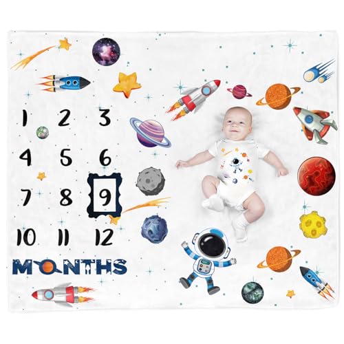 Image of Space Baby Stuff Rocket Baby Month Blanket for Newborn - Photo Taken Blanket with 2 Frame B35-1