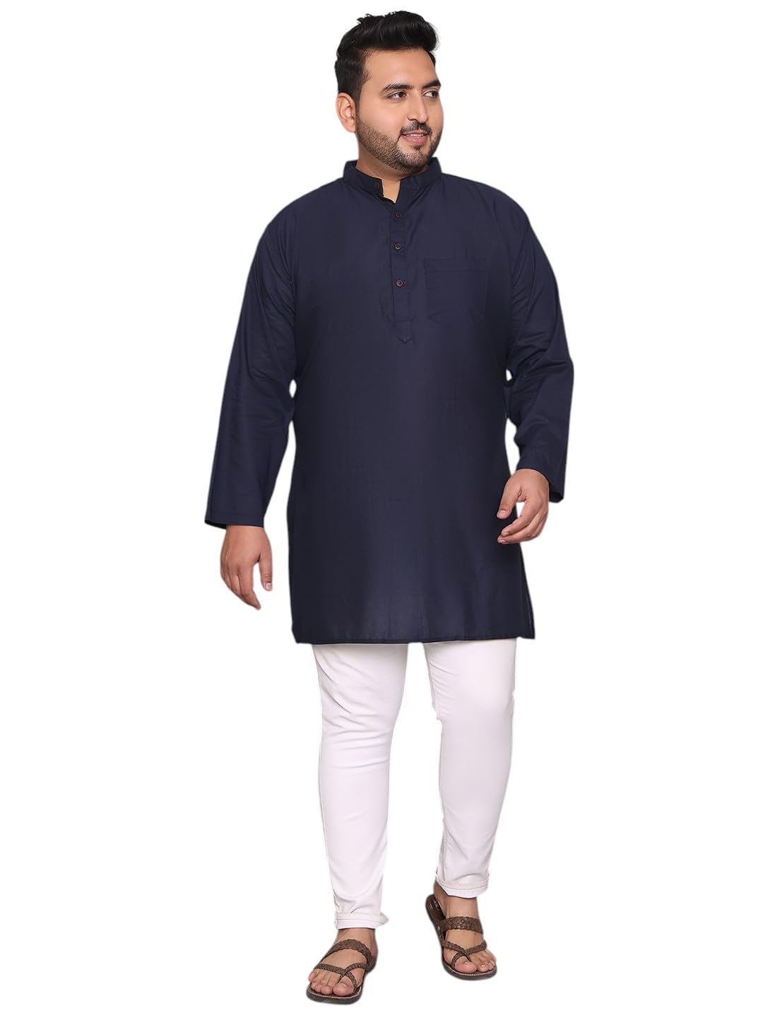 ed plus Navy Blue Solid Plus Size Men's Long Kurta-picture-33