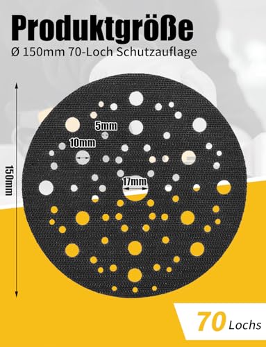 Schutzauflage Ø 150mm 70-Loch, 3 Stück Schleiftellerschoner mit Klettverschluss, Kompatibel mit MIRKA 8295612111, Schutzpolster für Exzenterschleifer, Polierteller Schutzmatte für Schleifteller