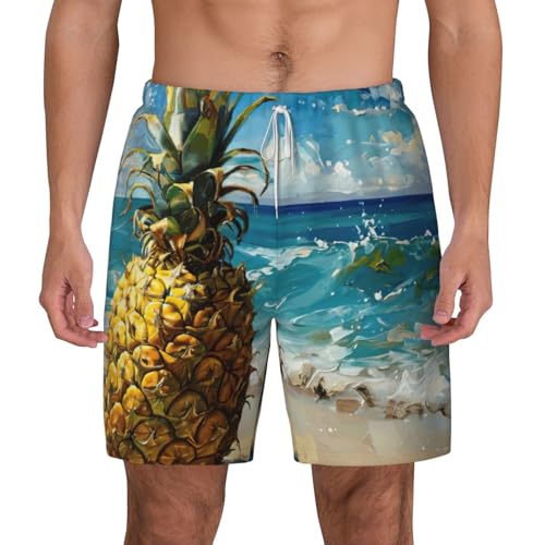 Short de bain pour homme avec imprimé ananas Maillot de plage léger pour l'été
