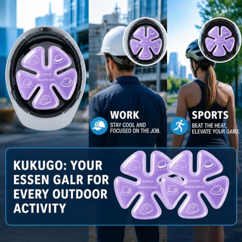 Image of Ice Pack for Hard Hat & Helmet - Reusable Gel Cooling Insert for Baseball Cap, Summer Heat Relief, Keep Head Cool for Outdoor Work, Construction & Sports (2 Pack, Purple)