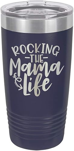 Rockin the MAMA LIFE NAVY Vaso de bebida de 20 oz con pajita  Taza de viaje grabada con láser con citas divertidas  Comparar con Yeti Rambler  Idea