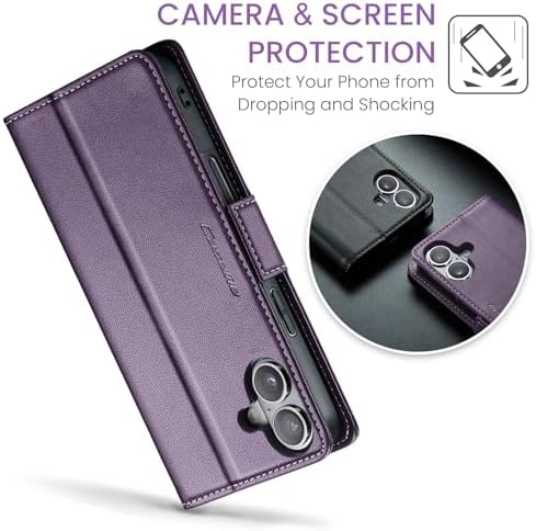 Rerzoiro for iPhone 17 Case, Premium PU Leather Wallet Case Flip Cover with [RFID Blocking][Card Holder][Stand Function] Shockproof Protective for iPhone 17, Purple - 5